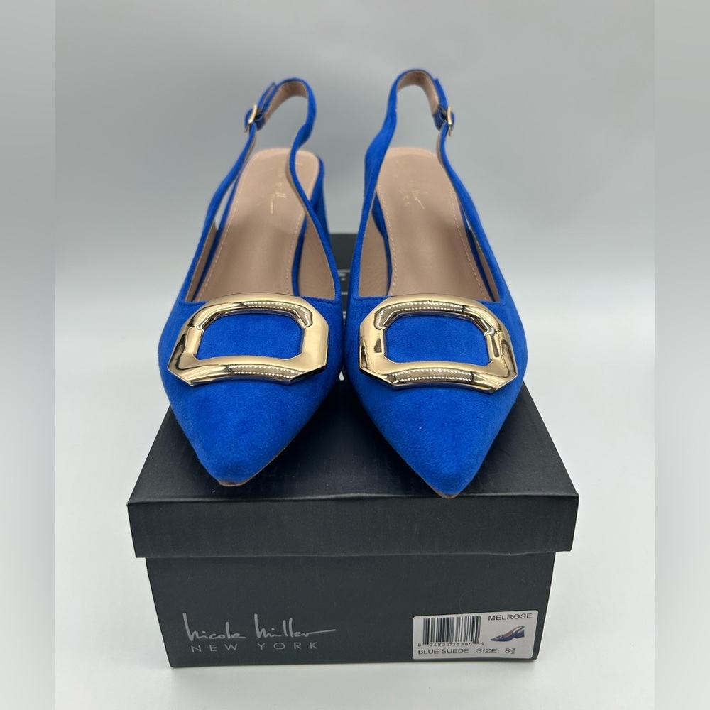 Nicole Miller New York Melrose Blue Faux Suede Women’s Slingback Block Heel 8.5 - Picture 13 of 14